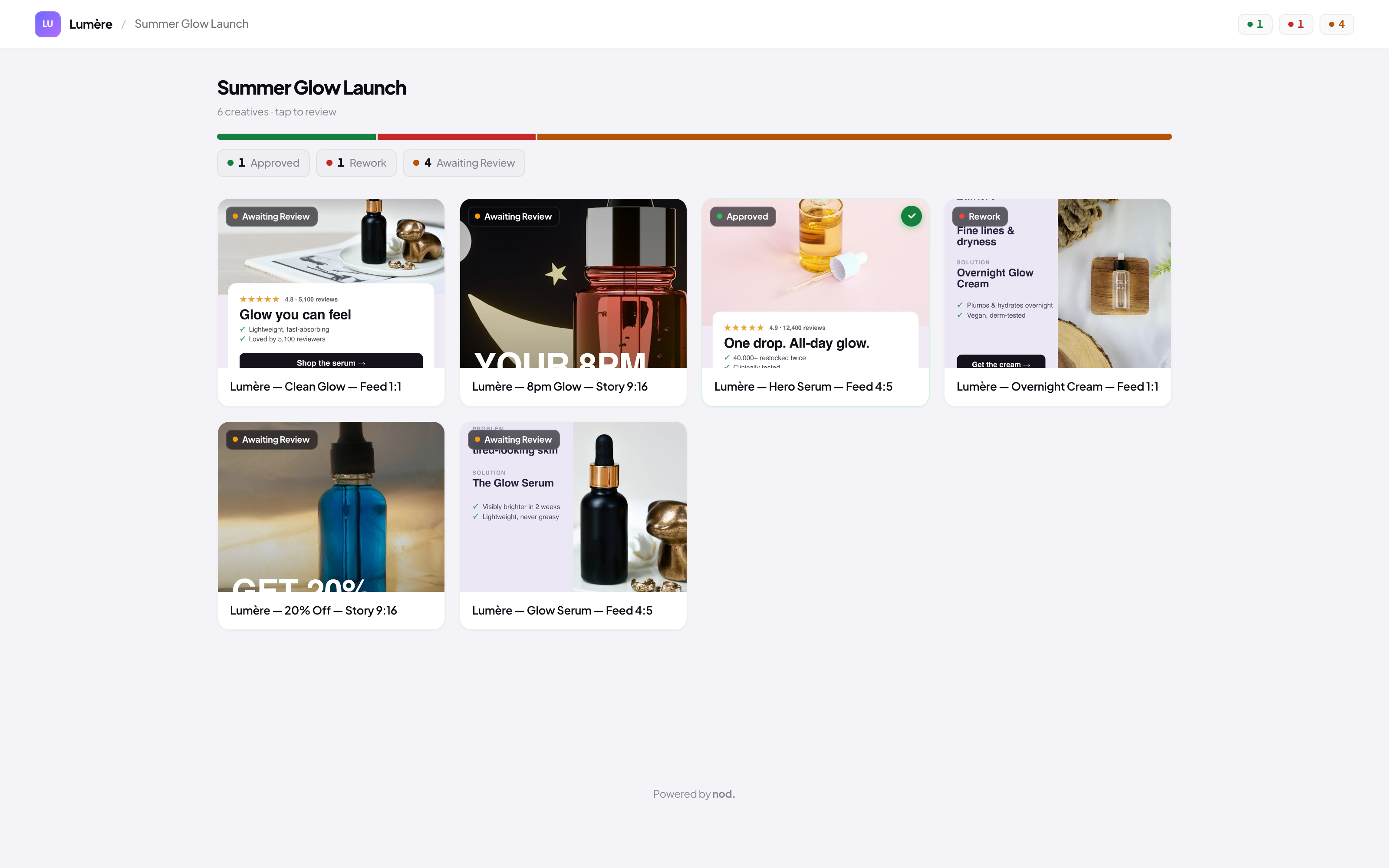 Review link open on the board — Summer Glow Launch